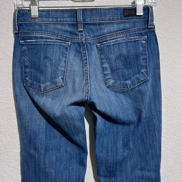 Citizens of Humanity Medium Wash Whiskered Distressed Low Rise Boot Cut Jeans 25 - Picture 5 of 13